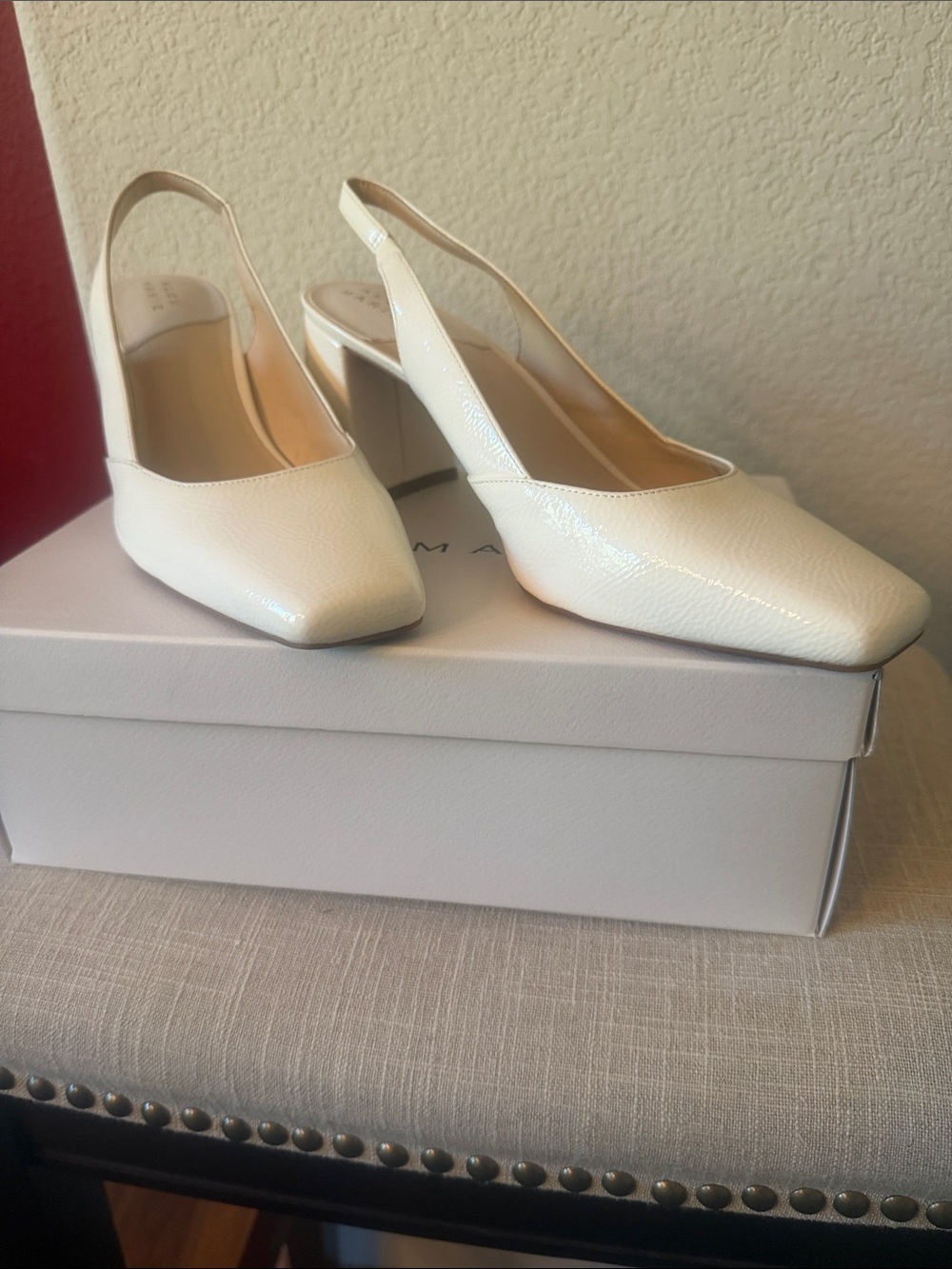 Alex Marie Cream Slingback Block Heel Pumps